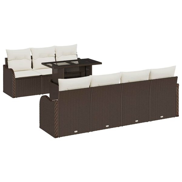 vidaXL Ensemble de canapé de jardin 8 Pièces Marron Poly rotin
