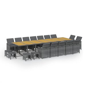 vidaXL Ensemble à manger de jardin coussins 19 Pièces Gris Résine tressée