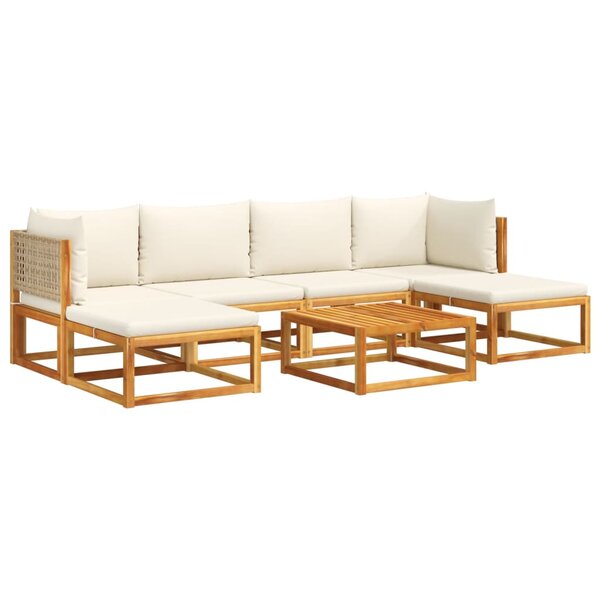 vidaXL Salon de jardin avec coussins 7 Pièces bois massif d'acacia