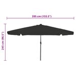 vidaXL Parasol de jardin Noir 395 x 395 x 245 cm Polyester et Acier