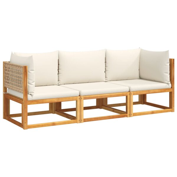 vidaXL Salon de jardin avec coussins 3 Pièces bois massif d'acacia
