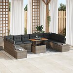 vidaXL Ensemble de salle à manger de jardin 11 pièces avec coussins en poly rattan gris et acacia