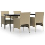 vidaXL Ensemble à manger de jardin coussins 5 Pièces Beige/noir