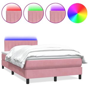 vidaXL Sommier à lattes de lit avec matelas et LED rose 120x210 cm velours