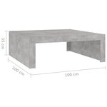 vidaXL Table basse gris béton 100x100x35 cm bois d'ingénierie