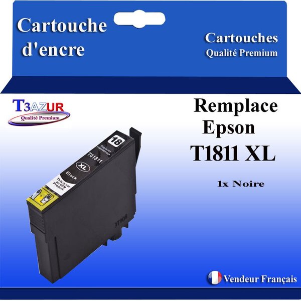 T3AZUR- Cartouche Compatible avec Epson 18XL 18 XL remplace Epson Expression Home XP-102  XP-202  XP-205  XP-212  XP-215 Noire