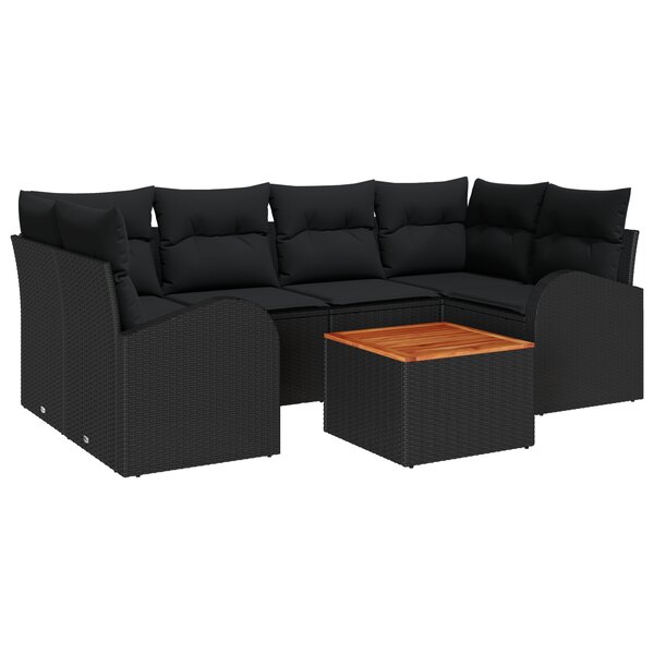vidaXL Ensemble de canapé de jardin 7 pièces avec coussins noirs en poly rotin acacia