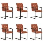 vidaXL Chaises à manger cantilever lot de 6 marron cuir véritable
