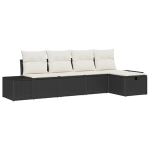 vidaXL Ensemble de Canapé de Jardin 5 pièces avec Coussins en Rattan Poly Noir