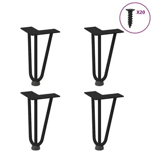 vidaXL Pieds en épingle à cheveux pour table basse 4 pièces Noir 20 cm Acier massif
