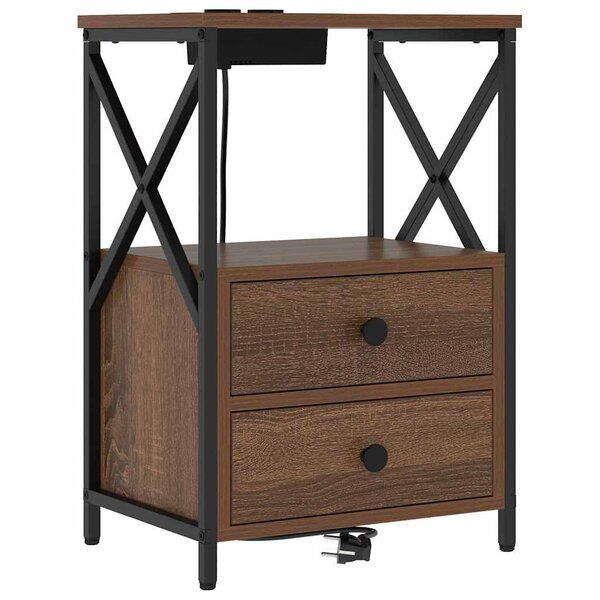 vidaXL Table de nuit avec station de chargement Chêne marron