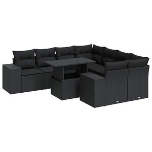 vidaXL Salon de jardin 9 Pièces avec coussins noir résine tressée