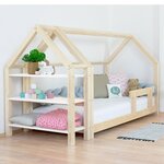 Lit cabane avec étagère 120 x 190 naturel et blanc