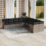 vidaXL Salon de jardin avec coussins 10 Pièces gris clair résine tressée