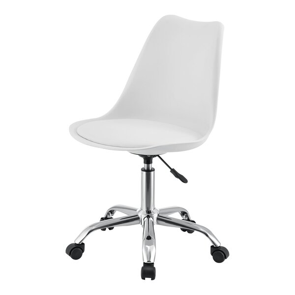 Fauteuil chaise de bureau siège rembourré à 5 roulettes rotatif à 360° et réglable en hauteur métal blanc 03_0004996