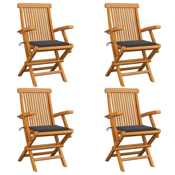 vidaXL Chaises de jardin et coussins anthracite lot de 4 Bois de teck