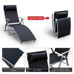 Outsunny transat chaise longue bain de soleil pliable dossier inclinable multi-positions têtière fournie 137L x 64l x 101H cm métal époxy textilène noir