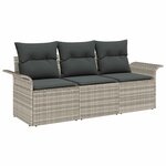 vidaXL Ensemble de sofa de jardin 3 pièces avec coussins en rattan poly gris clair