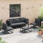 vidaXL Ensemble de canapé de jardin avec coussin 6 Pièces Noir Aluminium