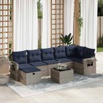 vidaXL Salon de jardin 8 Pièces avec coussins gris résine tressée