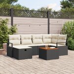 Canapés de Jardin 7 Pièces avec Coussins Noir Poly Rotin