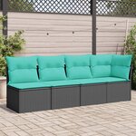 vidaXL Canapé de jardin avec coussins 4 places noir résine tressée