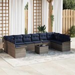 vidaXL Ensemble de canapé de jardin avec coussin 11 Pièces Gris polyrotin
