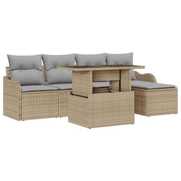 Ensemble de Canapé de Jardin 6 Pièces avec Coussins Beige Rattan
