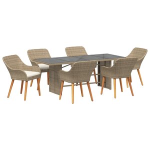 vidaXL Ensemble de Salle à Manger 7 Pièces Beige Poly Rattan
