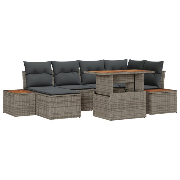 Ensemble de Canapés de Jardin 7 Pièces avec Coussins Gris en Rattan