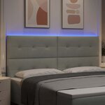 vidaXL Tête de lit LED avec bandes LED Gris clair 200 cm Velours