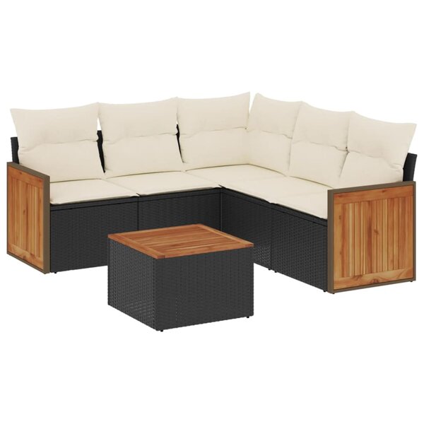 vidaXL Salon de jardin 6 Pièces avec coussins noir résine tressée