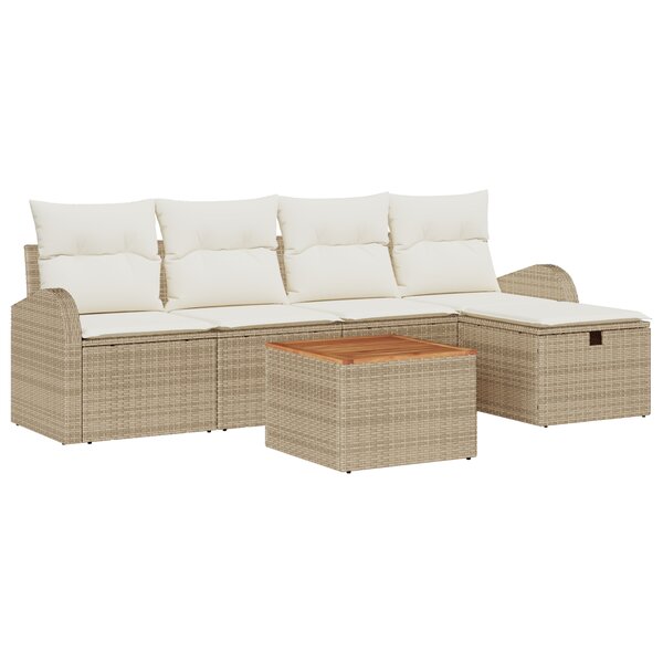 vidaXL Ensemble de canapé de jardin 6 pièces avec coussins beige en poly rotin