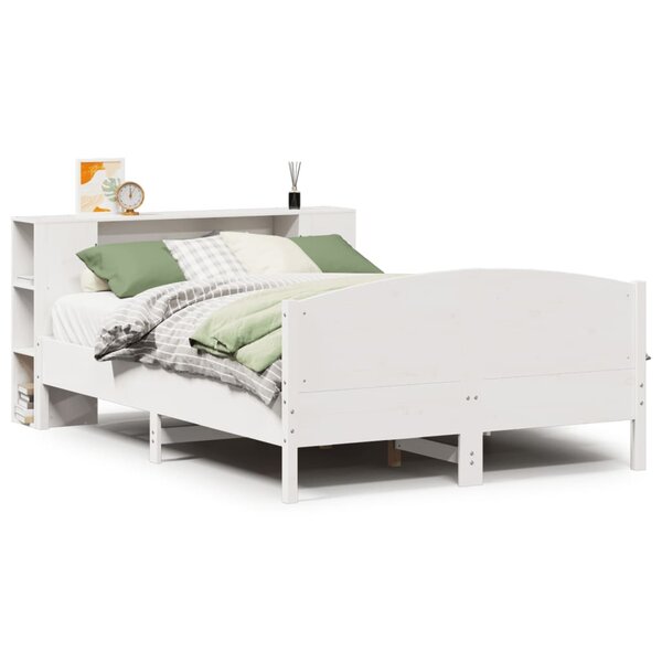 vidaXL Lit bibliothèque sans matelas blanc 135x190 cm bois pin massif