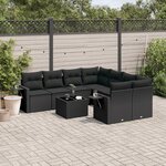 vidaXL Salon de jardin 9 Pièces avec coussins noir résine tressée