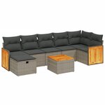 vidaXL Salon de jardin 8 Pièces avec coussins gris résine tressée