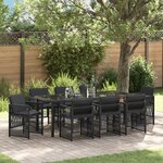 Ensemble salle à manger jardin 9 pièces vidaXL avec coussins en poly rotin noir