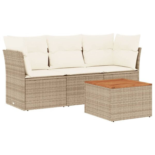 vidaXL Salon de jardin avec coussins 4 Pièces beige résine tressée