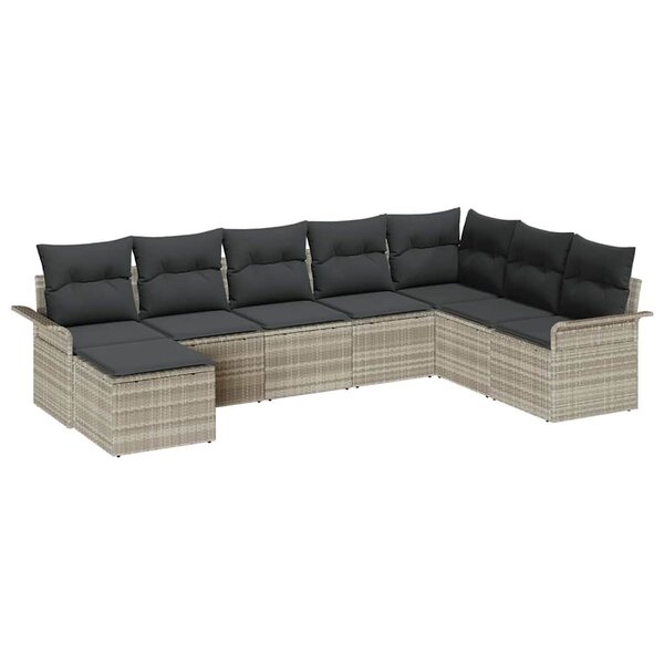 vidaXL Ensemble de canapés de jardin 8 pièces avec des coussins en poly rattan gris clair