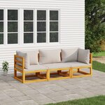 vidaXL Salon de jardin 3 Pièces avec coussins gris clair bois massif