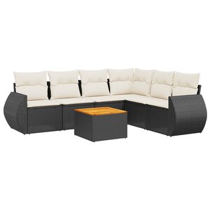 vidaXL Salon de jardin 7 Pièces avec coussins noir résine tressée
