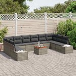 vidaXL Ensemble de canapé de jardin 11 Pièces Gris Poly rotin