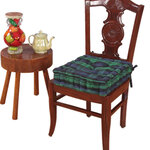 Galette de chaise coussin rehausseur en coton à carreaux écossais Bleu  40 x 40 x 10 cm - HOMESCAPES
