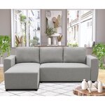 Canapé d'angle convertible réversible 3-4 places - PHARELL - Tissu souris - Coffre de rangement - 224 x 155 x 85 cm