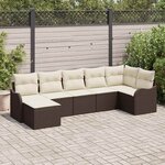 vidaXL Ensemble de canapé de jardin 7 Pièces Marron et blanc Poly rotin