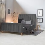 Lit Double 140x200 cm Capitonné Sommier à Lattes Gris Argenté