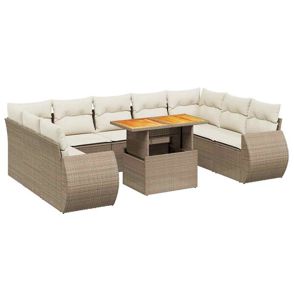 vidaXL Salon de jardin avec coussins 10 Pièces beige résine tressée