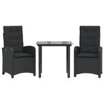 vidaXL Ensemble à manger de jardin avec coussins 3 Pièces Noir