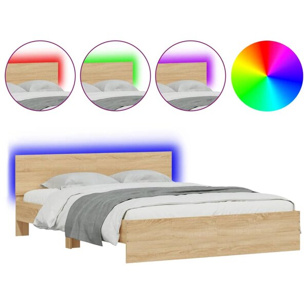 vidaXL Cadre de lit avec LED sans matelas chêne sonoma 150x200 cm