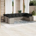 vidaXL Salon de jardin avec coussins 10 Pièces gris clair résine tressée